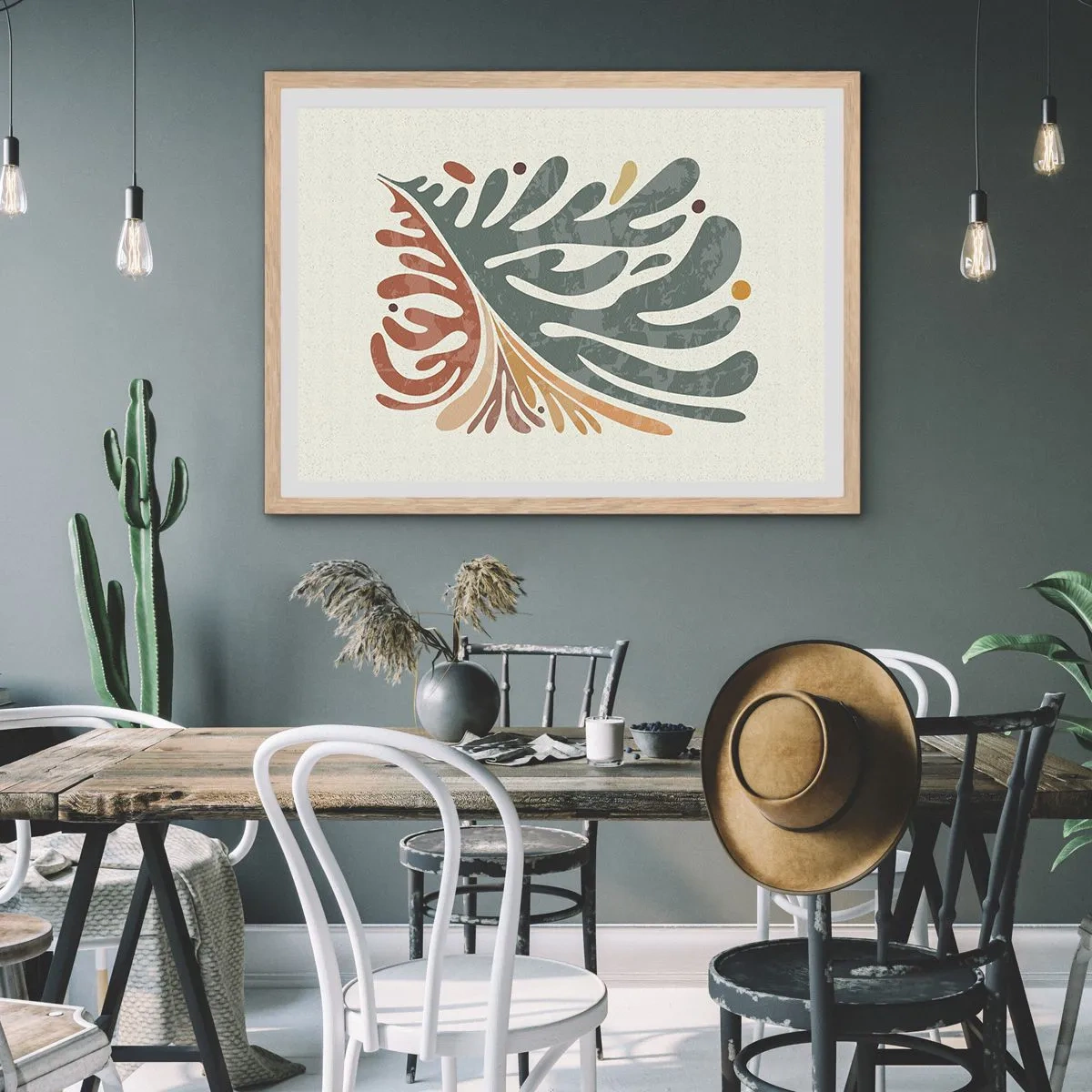 Affiche dans un chêne clair - Poster - Feuille multicolore - 100x70 cm