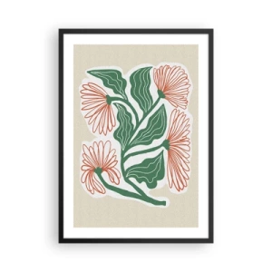 Affiche dans un cadre noir - Poster - Motif abstrait de fleurs et de feuilles sur fond beige - 50x70cm - Folk et moderne - Décoration murale moderne pour le salon et la chambre ARTTOR