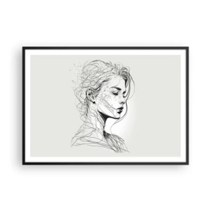 Affiche dans un cadre noir - Poster - Un portrait délicat d'une femme dans un style graphique minimaliste. - 100x70cm - Portrait en pensée - Décoration murale moderne pour le salon et la chambre ARTTOR