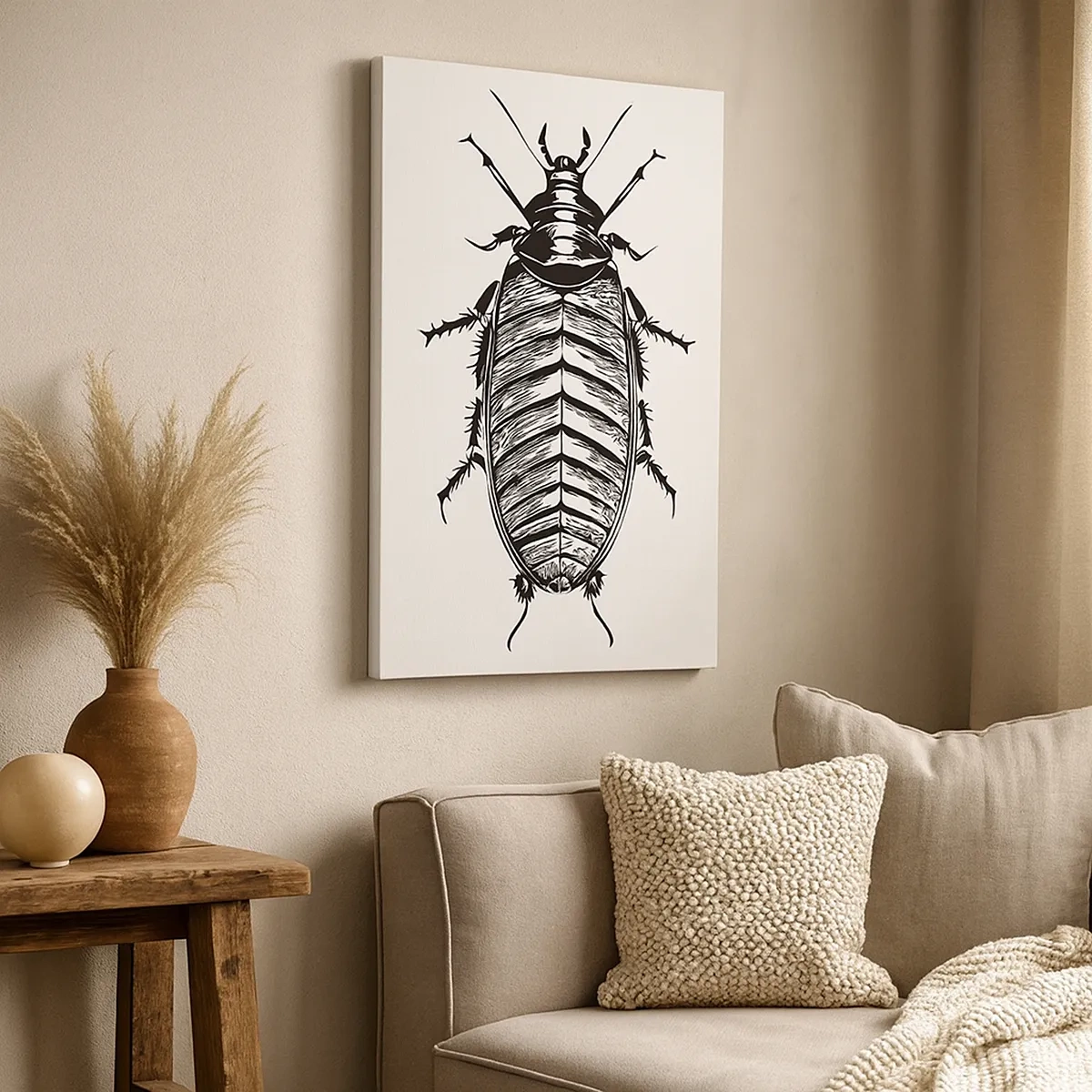 Impression sur toile - Image sur toile - Graphique d'un insecte noir et blanc sur fond blanc - 50x70cm - Quel spécimen! - Décoration murale moderne pour le salon et la chambre ARTTOR