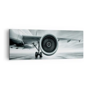 Impression sur toile - Image sur toile - Le réacteur d'un avion sur le tarmac - 140x50cm - Sent la force! - Décoration murale moderne pour le salon et la chambre ARTTOR