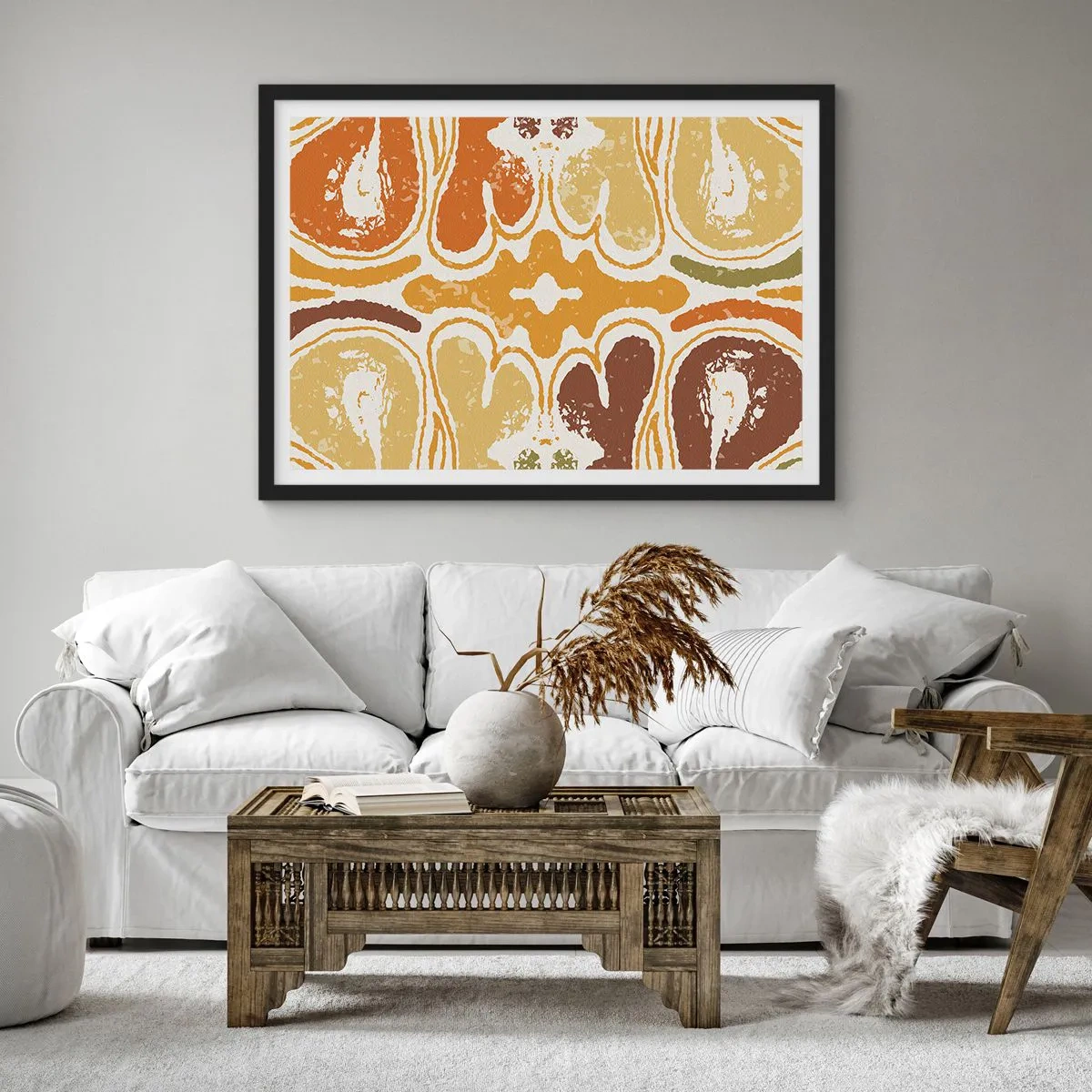 Affiche dans un cadre noir - Poster - Motifs abstraits chaleureux dans les tons jaunes et bruns - 70x50cm - Abstraction sentimentale - Décoration murale moderne pour le salon et la chambre ARTTOR