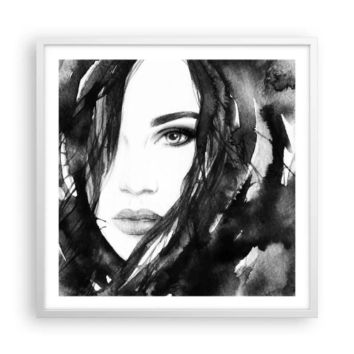 Affiche dans un cadre blanc - Poster - Portrait d'une dame en noir et blanc - 60x60 cm