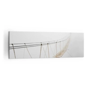 Impression sur toile - Image sur toile - Un pont suspendu dans le brouillard vu d'une perspective minimaliste - 160x50cm - Où cela va-t-il te mener? - Décoration murale moderne pour le salon et la chambre ARTTOR