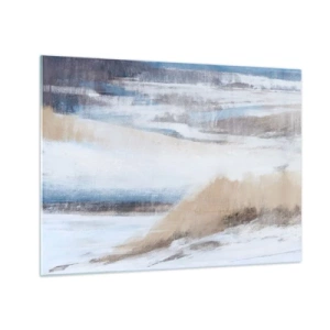 Impression sur verre - Image sur verre - Une abstraction délicate dans des tons beiges et bleus froids. - 70x50cm - Composition hivernale - Décoration murale moderne pour le salon et la chambre ARTTOR