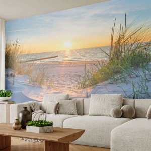 Papier Peint Photo Premium Canvas - Le bruit de la mer, le chant des oiseaux, une plage sauvage parmi les herbes… - Paysage, Mer, Dunes - 250x175 cm
