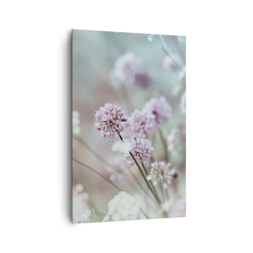 Impression sur toile - Image sur toile - Fleurs délicates aux tons pastel - 80x120cm - Herbes douces en filigrane - Décoration murale moderne pour le salon et la chambre ARTTOR