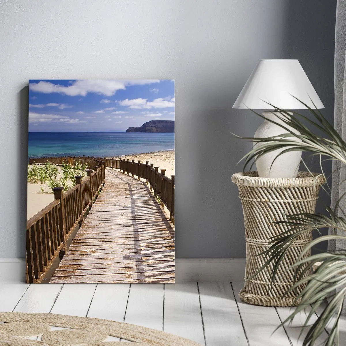 Impression sur toile - Image sur toile - Chemin en bois menant à la plage avec vue sur l'océan - 50x70cm - Emmène-moi dans les îles du bonheur - Décoration murale moderne pour le salon et la chambre ARTTOR