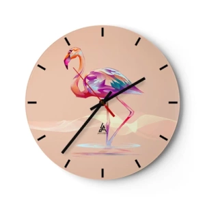 Horloge murale - Pendule murale - Flamant rose à motif géométrique sur fond beige - 30x30cm - L'oiseau des bonnes émotions - Décoration murale moderne pour le salon, la cuisine et la chambre ARTTOR