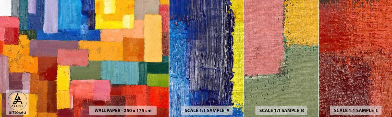 Échantillon de Papier Peint Premium Canvas - Chacun est différent, tout est coloré - Abstraction, Morceau, Modèle moderne - 100x30 cm