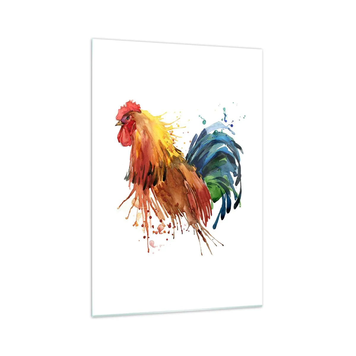 Impression sur verre - Image sur verre - Coq coloré dans un style aquarelle - 70x100cm - Robe royale, fierté royale - Décoration murale moderne pour le salon et la chambre ARTTOR