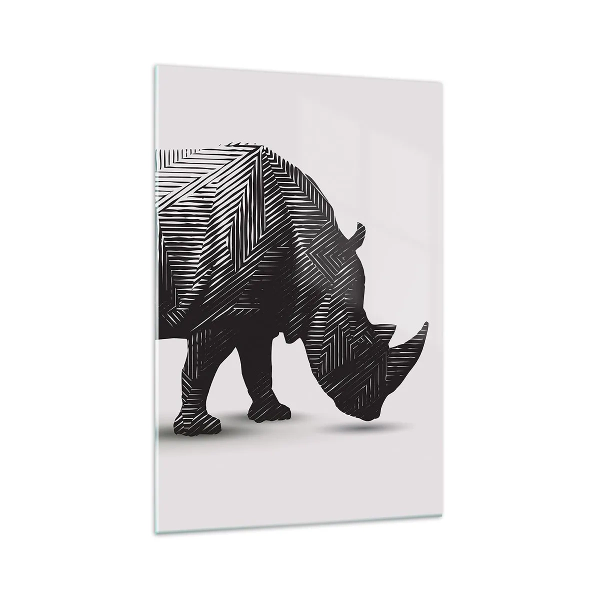 Impression sur verre - Image sur verre - Silhouette graphique d'un rhinocéros dans un motif noir et blanc - 70x100cm - Beauté géométrique de la nature - Décoration murale moderne pour le salon et la chambre ARTTOR