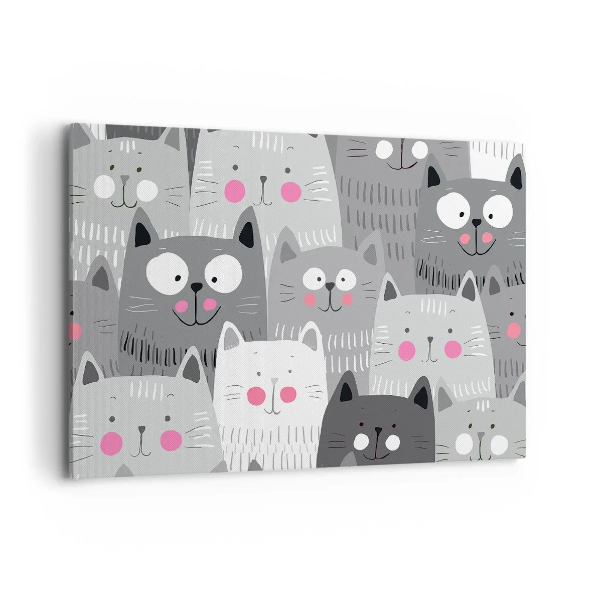 Impression sur toile - Image sur toile - Un motif amusant avec des chats dans des tons de gris - 120x80cm - Le monde des chats - Décoration murale moderne pour le salon et la chambre ARTTOR