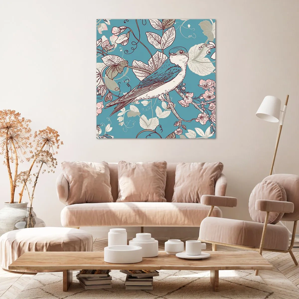 Impression sur toile - Image sur toile - Dans le bois blanc du rouge et de l'argent - 50x50 cm