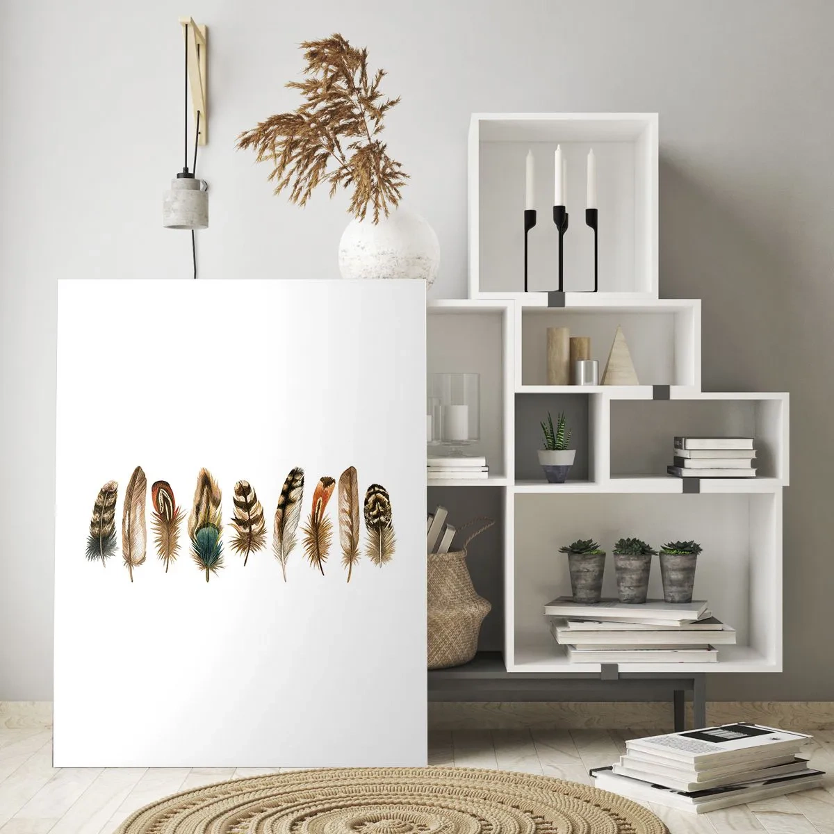 Impression sur verre - Image sur verre - Motif décoratif d'une collection de plumes diverses - 70x100cm - Variation à plumes - Décoration murale moderne pour le salon et la chambre ARTTOR