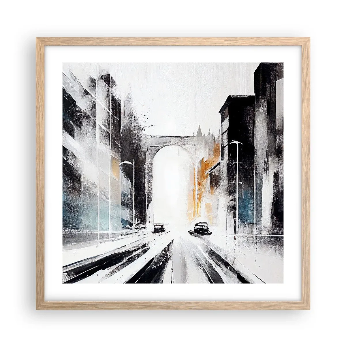Affiche dans un chêne clair - Poster - Étude de ville : architecture et mouvement - 50x50 cm