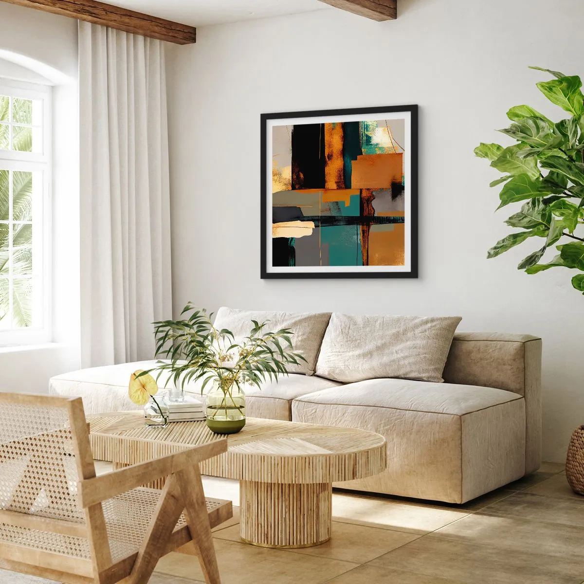 Affiche dans un cadre noir - Poster - Abstraction – lumière et ombre - 50x50 cm