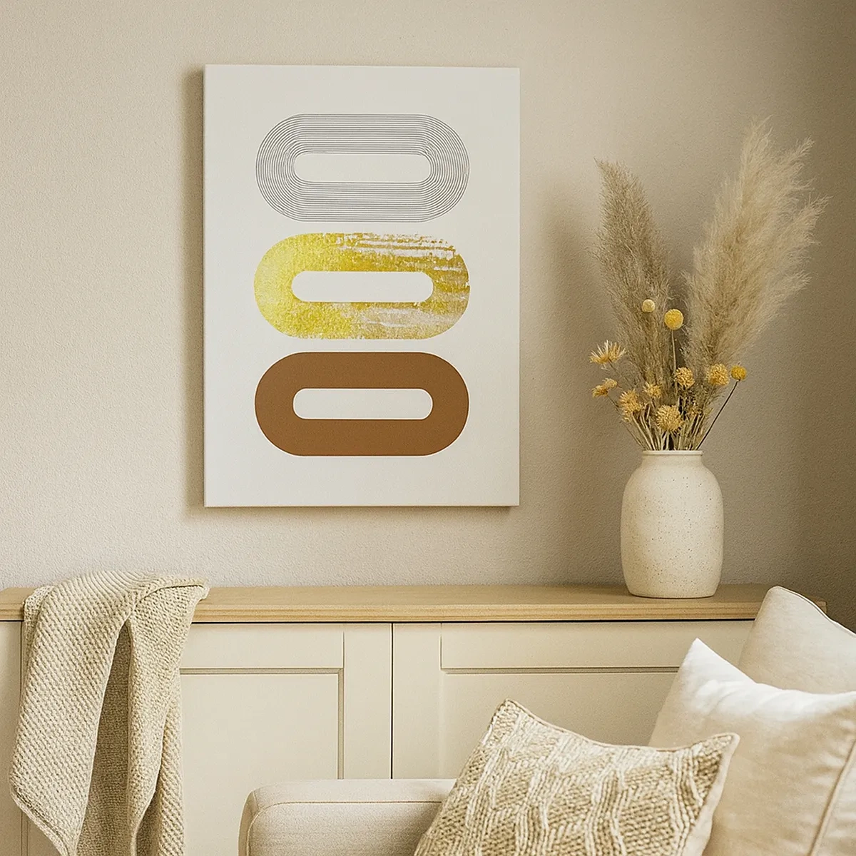 Impression sur toile - Image sur toile - Motif abstrait de trois formes géométriques - 50x70cm - Ooo! - Décoration murale moderne pour le salon et la chambre ARTTOR