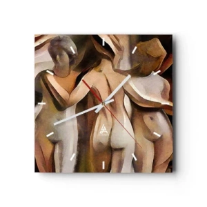 Horloge murale - Pendule murale - Une scène abstraite avec trois personnages aux couleurs chaudes. - 30x30cm - Trois Grâces 2.0 - Décoration murale moderne pour le salon et la chambre ARTTOR