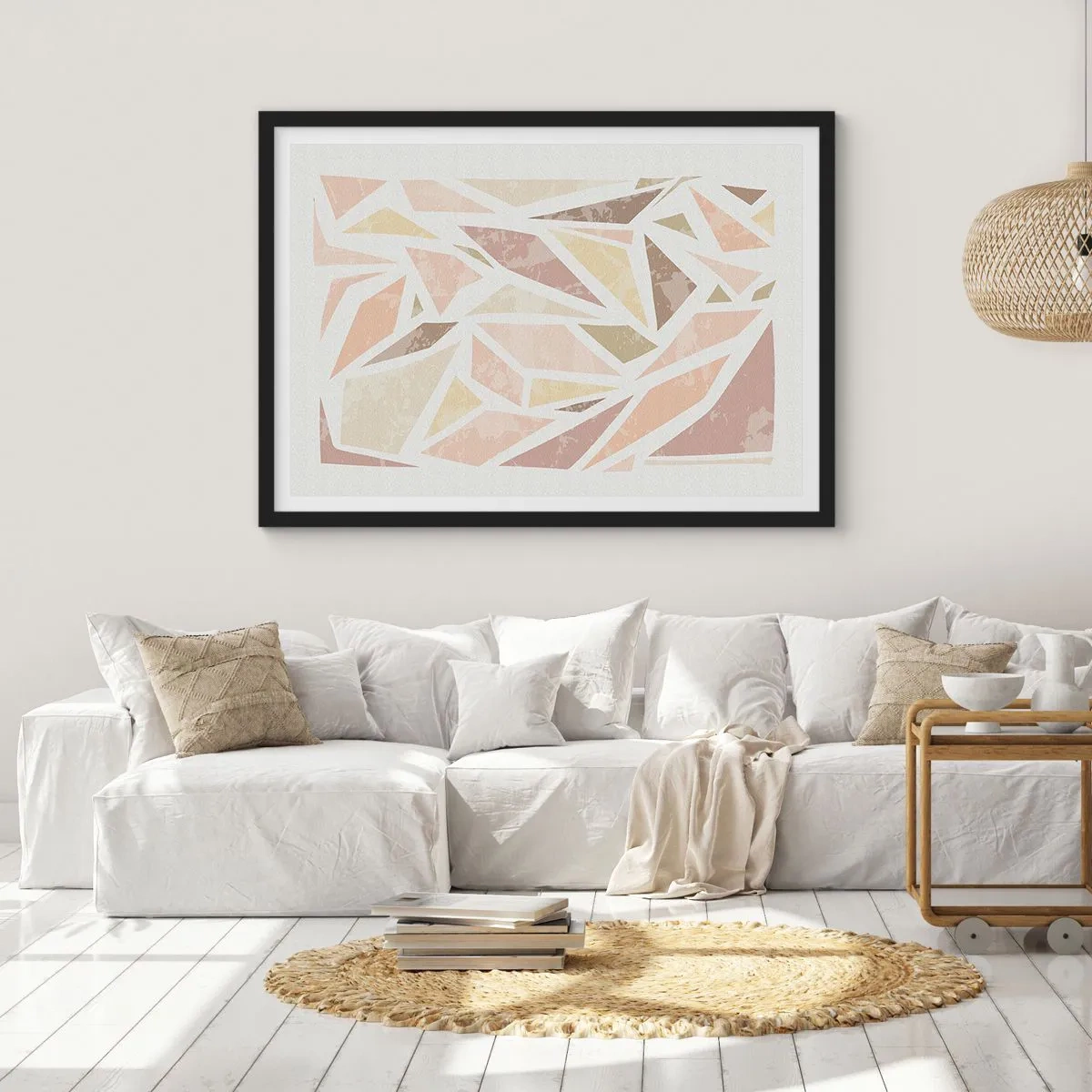 Affiche dans un cadre noir - Poster - Formes géométriques abstraites aux couleurs pastel - 70x50cm - Composition de vitraux - Décoration murale moderne pour le salon et la chambre ARTTOR
