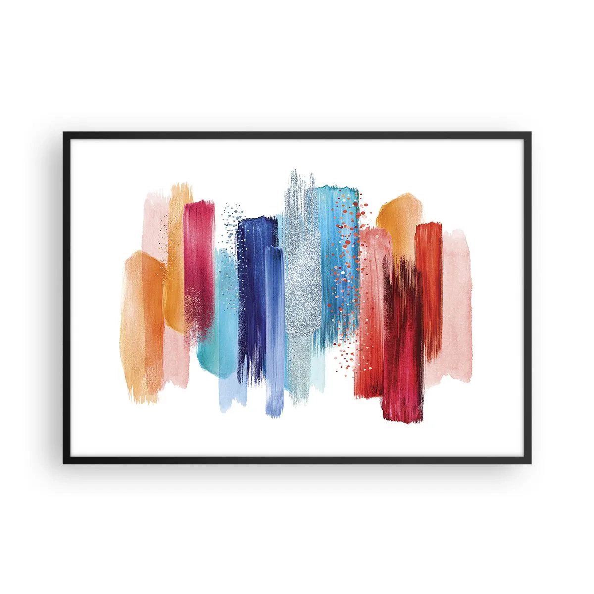 Affiche dans un cadre noir - Poster - Coups de pinceau colorés sur fond blanc - 100x70cm - En haut et en bas - Décoration murale moderne pour le salon et la chambre ARTTOR