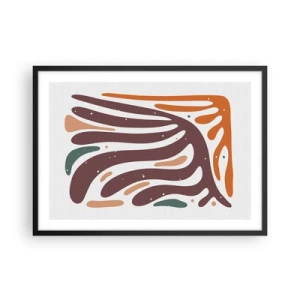 Affiche dans un cadre noir - Poster - Motif organique aux lignes rayonnantes dans des tons chauds - 70x50cm - Composition organique rayonnante - Décoration murale moderne pour le salon et la chambre ARTTOR