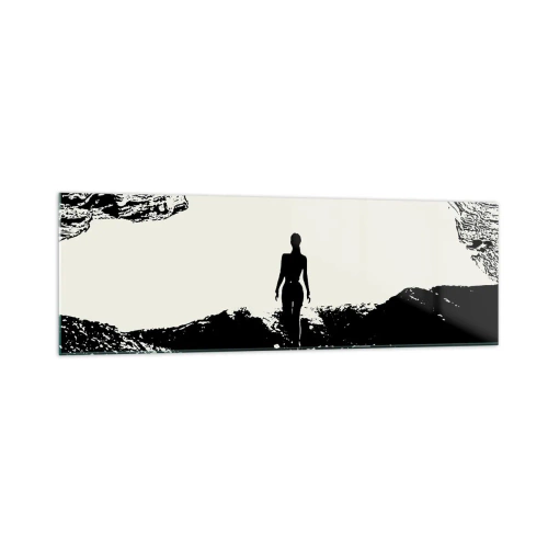 Impression sur verre - Image sur verre - Silhouette noire et blanche d'une femme dans une grotte contre le ciel - 160x50cm - Nouveau look - Décoration murale moderne pour le salon et la chambre ARTTOR