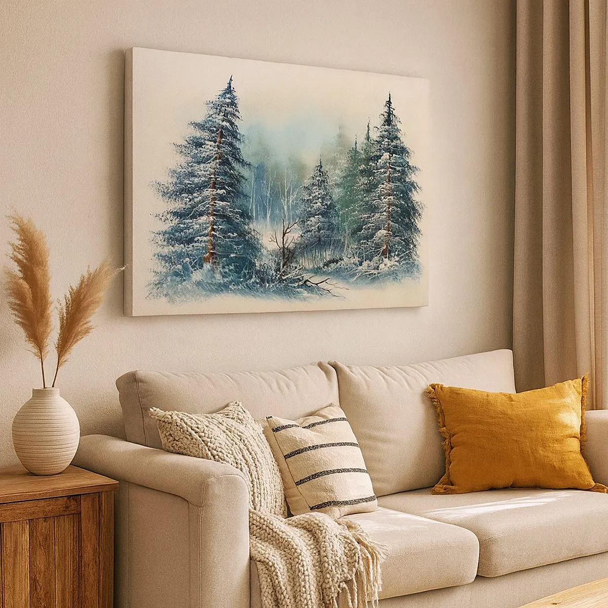 Impression sur toile - Image sur toile - Paysage d'hiver avec des arbres enneigés - 70x50cm - Prêt pour les fêtes - Décoration murale moderne pour le salon et la chambre ARTTOR
