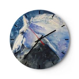 Horloge murale - Pendule murale - Portrait artistique d'un cheval dans les tons bleu et blanc - 30x30cm - Portrait dans une lueur azur - Décoration murale moderne pour le salon, la cuisine et la chambre ARTTOR