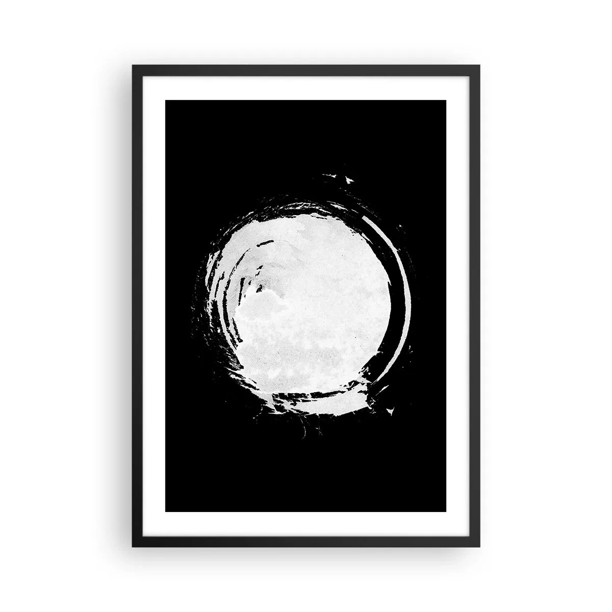 Affiche dans un cadre noir - Poster - Forme de cercle abstrait blanc sur fond noir - 50x70cm - Belle sortie - Décoration murale moderne pour le salon et la chambre ARTTOR
