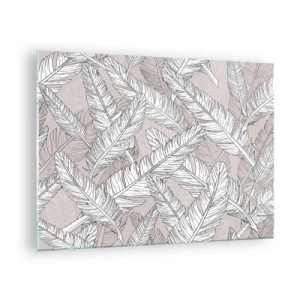 Impression sur verre - Image sur verre - Feuilles noires et blanches sur fond beige dans un style graphique - 70x50cm - Un tourbillon de plumes - Décoration murale moderne pour le salon et la chambre ARTTOR