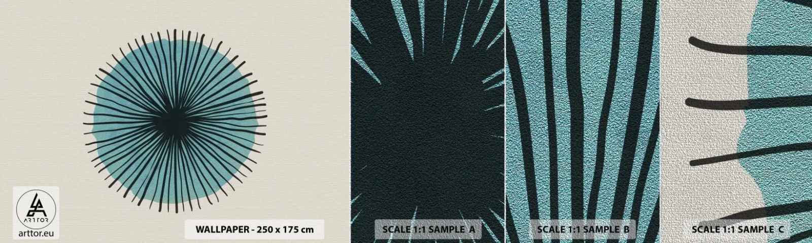 Échantillon de Papier Peint Premium Sand - Rayonnant dans l'azur - Abstraction, Morceau, Art moderne - 100x30 cm