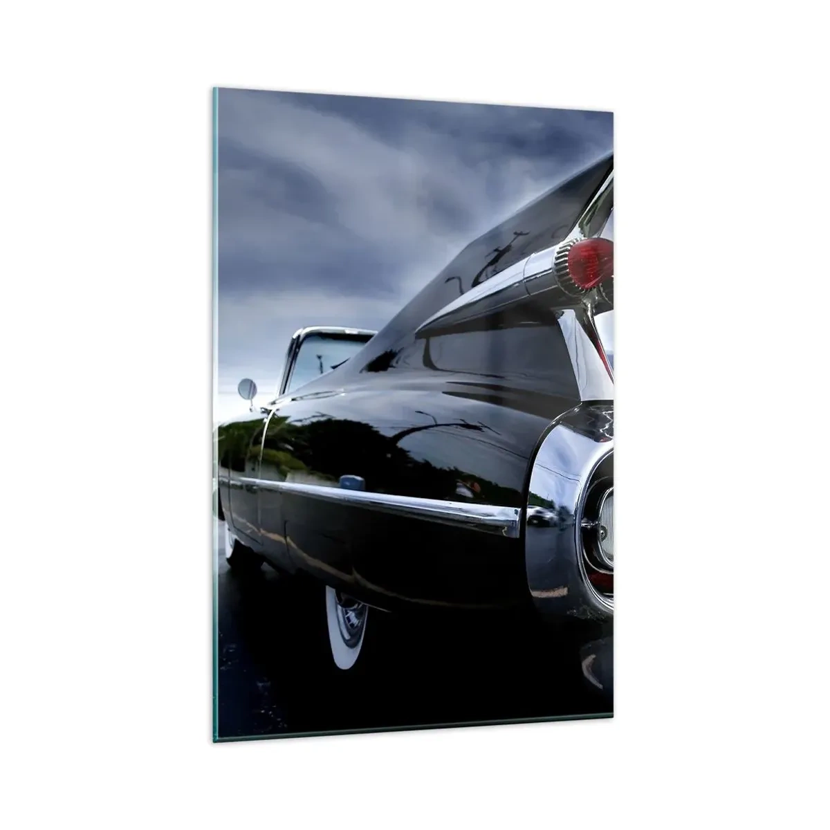 Impression sur verre - Image sur verre - Une voiture rétro classique avec du chrome brillant et des ailerons - 80x120cm - C'est exactement pourquoi c'est beau ! - Décoration murale moderne pour le salon et la chambre ARTTOR
