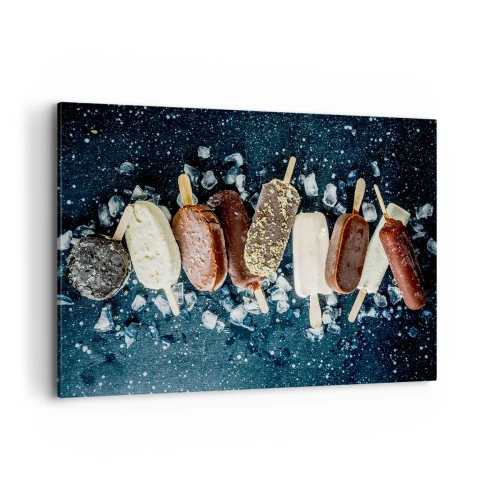 Impression sur toile - Image sur toile - Des glaces colorées disposées sur de la glace avec un fond sombre - 120x80cm - Le goût de l'été chaud - Décoration murale moderne pour le salon et la chambre ARTTOR