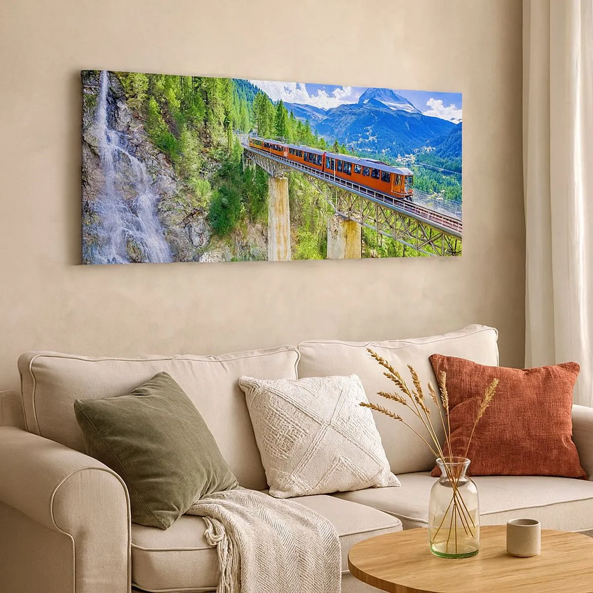 Impression sur toile - Image sur toile - Train dans les Alpes - 100x40 cm