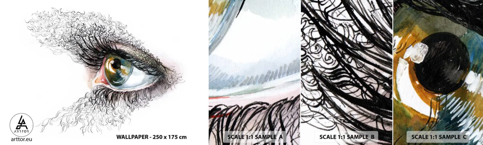 Échantillon De Papier Peint Standard Eco - Regarde droit dans l'âme - Abstraction, Graphique, Œil - 100x30 cm