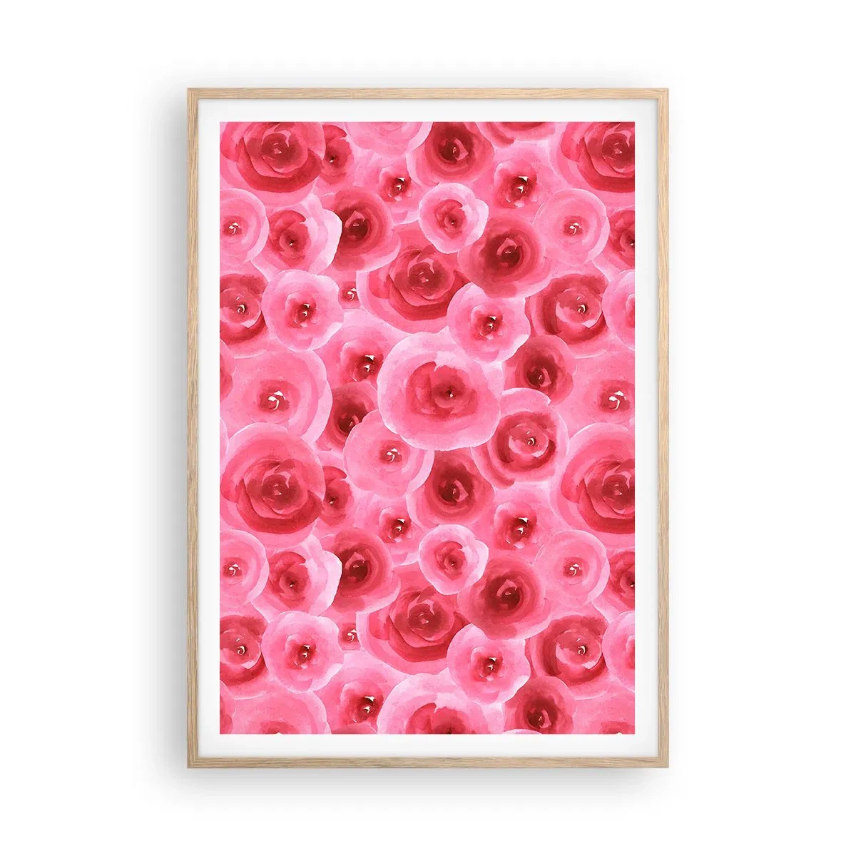 Affiche dans un chêne clair - Poster - Roses en-haut et en-bas - 70x100 cm