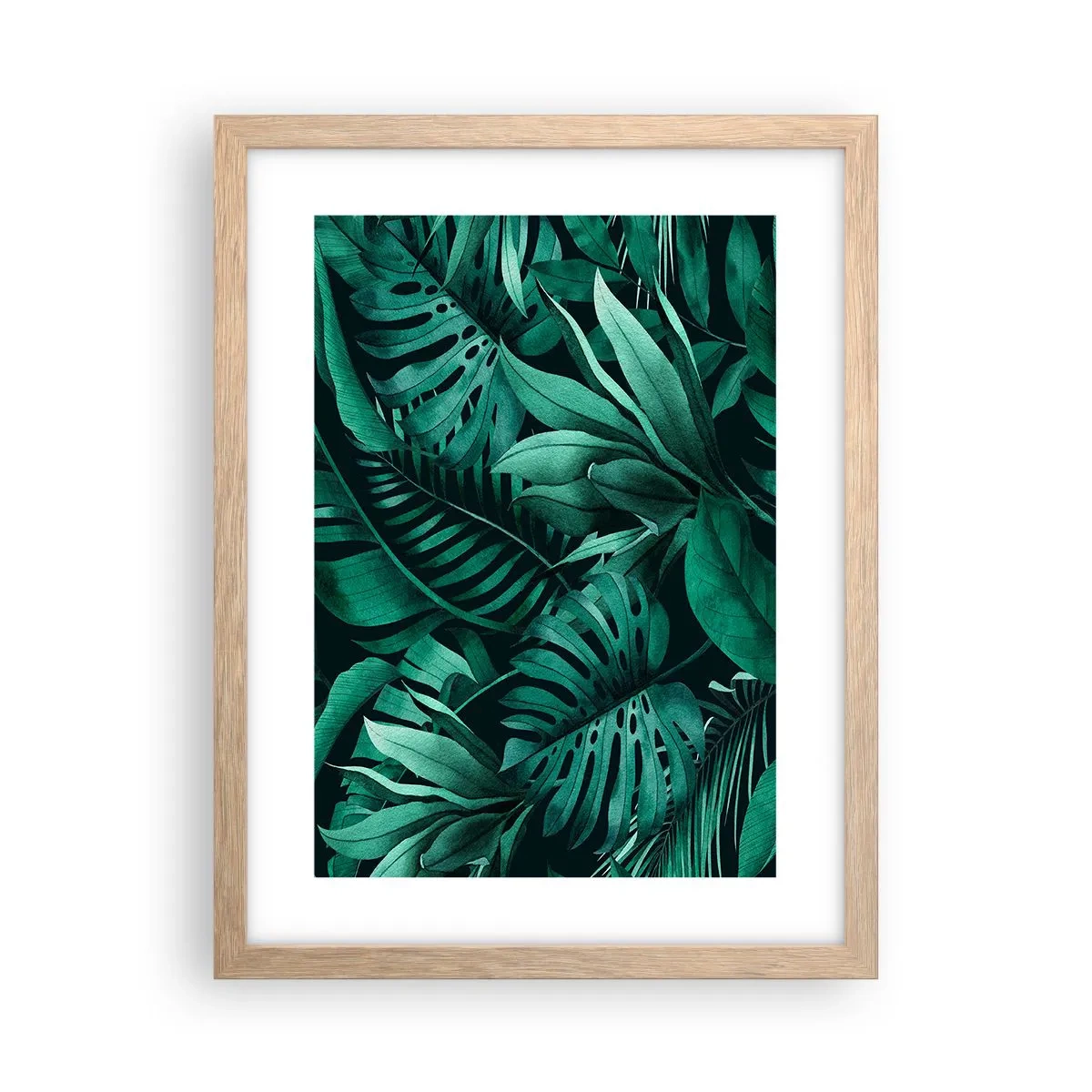 Affiche dans un chêne clair - Poster - Profondeur du vert tropical - 30x40 cm