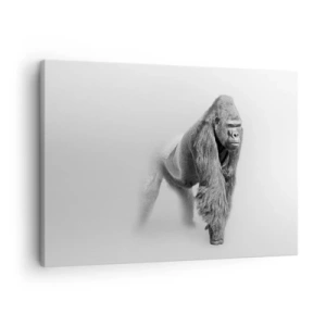 Impression sur toile - Image sur toile - Gorille aux tons monochromes sur fond blanc - 70x50cm - Confiant en sa force - Décoration murale moderne pour le salon et la chambre ARTTOR