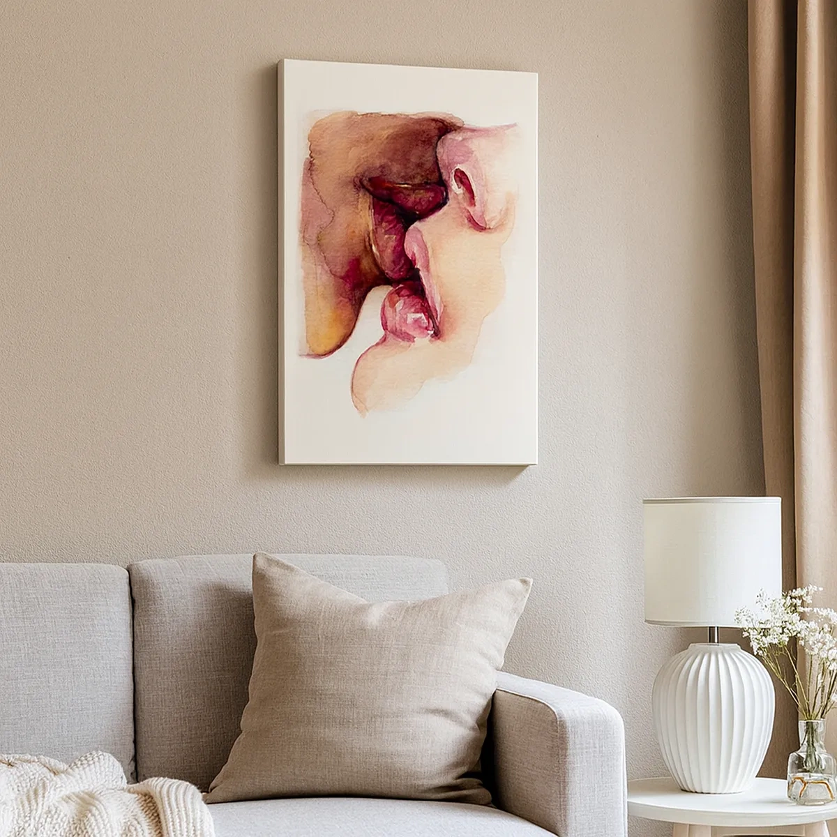 Impression sur toile - Image sur toile - Une aquarelle représentant un gros plan d'un visage - 50x70cm - Comme le jour et la nuit, la terre et le ciel - Décoration murale moderne pour le salon et la chambre ARTTOR