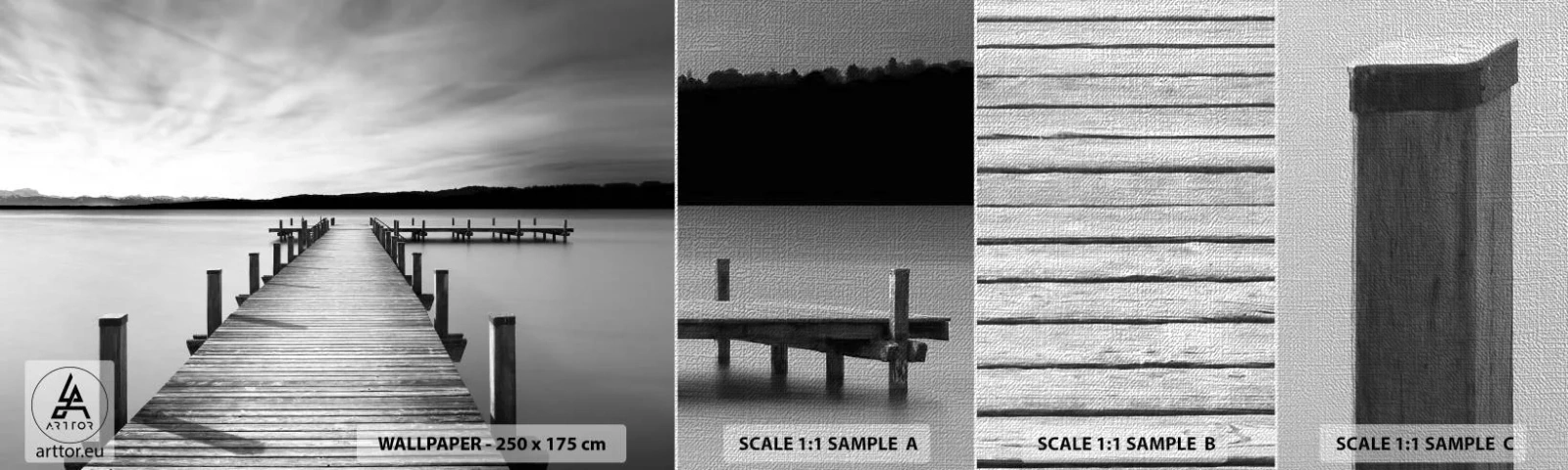 Échantillon de Papier Peint Premium Canvas - Au point d'eau - la paix - Paysage, Lac, Pont de bois - 100x30 cm