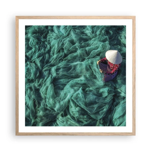 Affiche dans un chêne clair - Poster - Dans une mer de filet - 60x60 cm