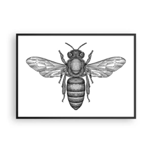 Affiche dans un cadre noir - Poster - Un motif d'abeille de dessin animé sur fond blanc dans un style minimaliste. - 100x70cm - Portrait d'insecte - Décoration murale moderne pour le salon et la chambre ARTTOR