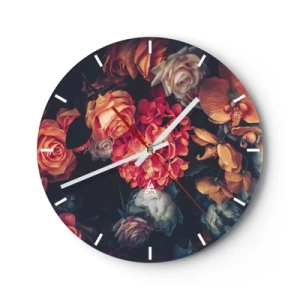Horloge murale - Pendule murale - Composition florale de style baroque sur fond sombre - 30x30cm - Comme chez les maîtres hollandais - Décoration murale moderne pour le salon, la cuisine et la chambre ARTTOR