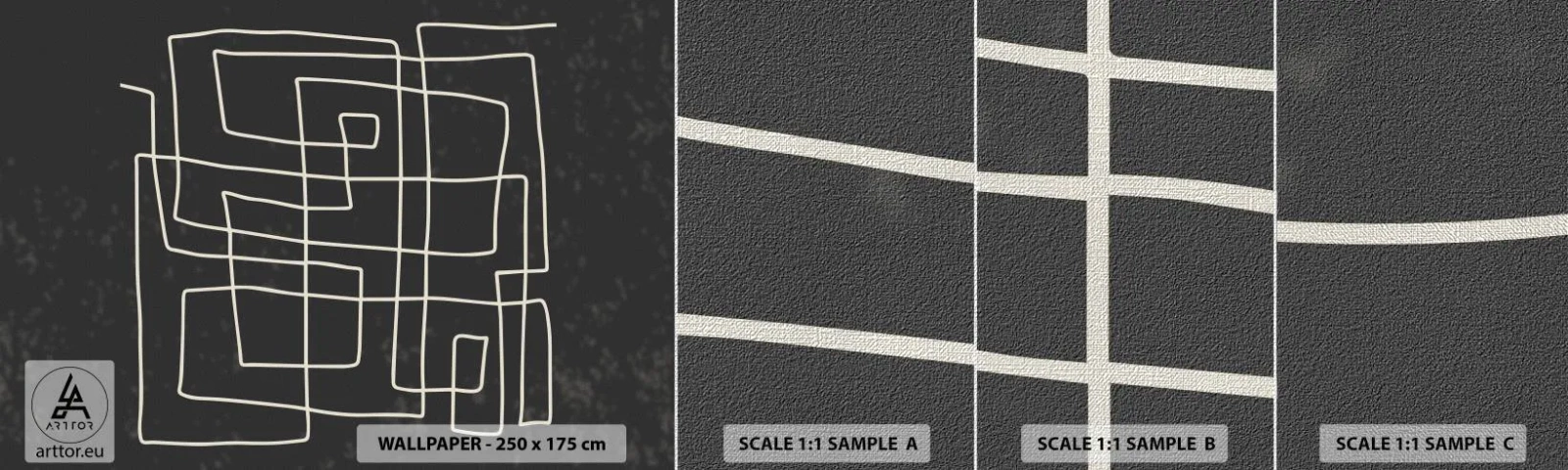 Échantillon de Papier Peint Premium Canvas - Pas aussi simple - Abstraction, Morceau, Noir et blanc - 100x30 cm