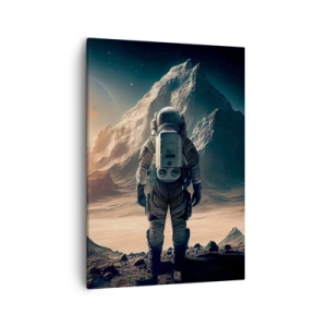 Impression sur toile - Image sur toile - Astronaute sur fond de montagnes majestueuses - 50x70cm - Nouveau défi - Décoration murale moderne pour le salon et la chambre ARTTOR