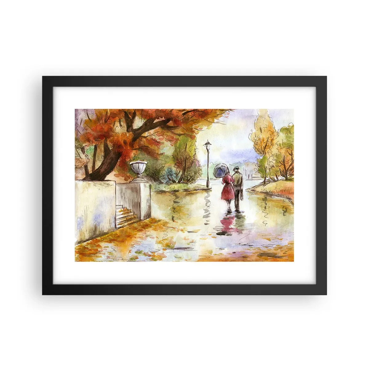 Affiche dans un cadre noir - Poster - Automne romantique dans le parc - 40x30 cm