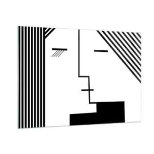 Impression sur verre - Image sur verre - Une interprétation graphique d'un baiser dans un style minimaliste - 100x70cm - Juste un baiser - Décoration murale moderne pour le salon et la chambre ARTTOR