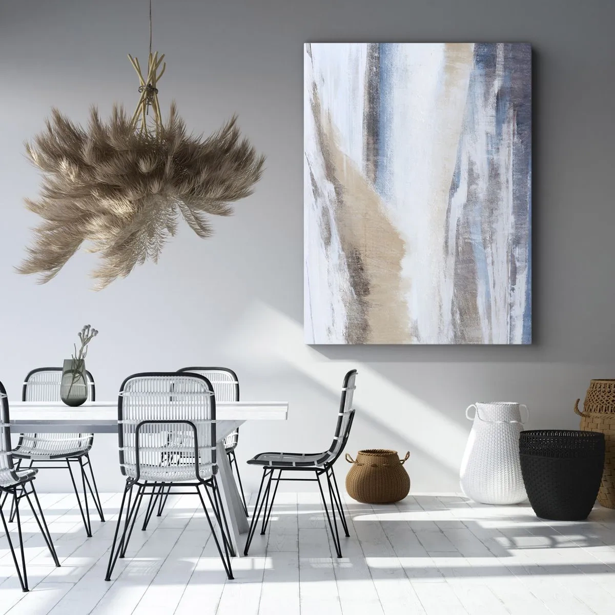 Impression sur toile - Image sur toile - Paysage d'hiver abstrait dans les tons de blanc et de bleu - 70x100cm - Composition hivernale - Décoration murale moderne pour le salon et la chambre ARTTOR