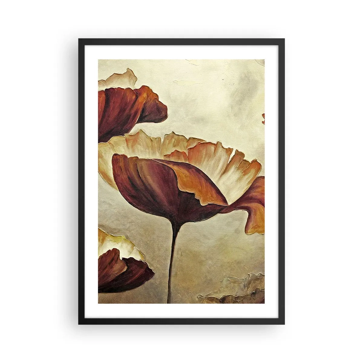 Affiche dans un cadre noir - Poster - Une image de coquelicots aux tons chauds - 50x70cm - À la lisière des champs - Décoration murale moderne pour le salon et la chambre ARTTOR
